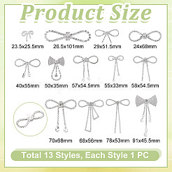 13 stücke 13 arten bowknot legierung strass broschen für rucksack kleidung&nbsp;JEWB-GA0001-36