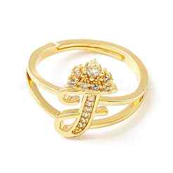 Прозрачная буквица из кубического циркония с регулируемым кольцом в виде короны&nbsp;RJEW-M139-17F