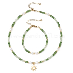 Комплекты браслетов и ожерелий из натурального окрашенного малайзийского нефрита и натурального культивированного пресноводного жемчуга&nbsp;SJEW-JS01373-02