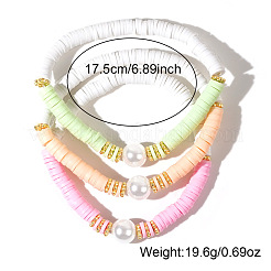 Bracelet extensible en pâte polymère bicolore (3 pièce) avec perles rondes d'imitation&nbsp;KQ6129
