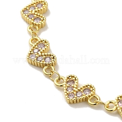 Braccialetti da donna con catena a maglie a forma di cuore in ottone placcato con micro pavè di zirconi cubici&nbsp;BJEW-P323-09G-05