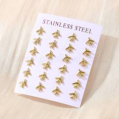 Маленькие серьги-гвоздики в форме самолета из нержавеющей стали 304 с булавками из нержавеющей стали 316 для женщин&nbsp;LS-EJEW-J043-01G