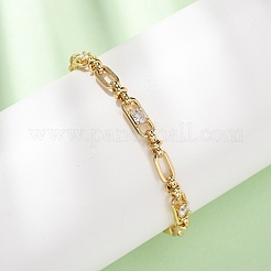 Ovale und büroklammerartige Gliederarmbänder aus Messing mit Mikropavé-Fassung aus Zirkonia für Damen&nbsp;BJEW-D458-02G-02