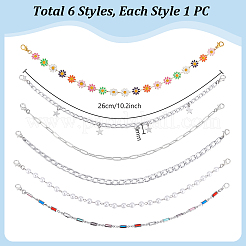 6 шт. 6 стиля алюминиевой цепочки панцирного плетения с латунными стразами и пластиковыми жемчужными бусинами для шляп&nbsp;HJEW-PH02283