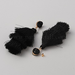 Полиэстер кисточка болтаться серьги&nbsp;EJEW-WH0004-74