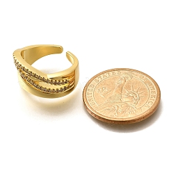 Кольца-манжеты для пальцев с покрытием из латуни с микропаве из прозрачного кубического циркония для женщин&nbsp;RJEW-M028-29G