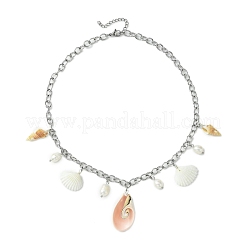 Anhänger aus natürlichen Zuchtperlen und Spiralmuscheln&nbsp;X1-NJEW-TA00181