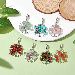 Подвески из натуральных смешанных драгоценных камней в проволочной обертке «Древо жизни»&nbsp;HJEW-JM01876