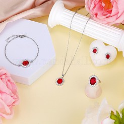 Collana con pendente ovale in zirconi cubici e bracciale a maglie e anello polsino e orecchini a bottone&nbsp;SJEW-SZC0001-01A