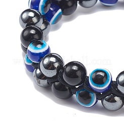Ematite sintetica e ossidiana senza occhi e braccialetto di perline intrecciate malocchio in resina&nbsp;BJEW-JB08840-01