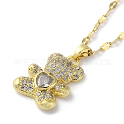 Colliers à pendentif ours en laiton avec strass&nbsp;NJEW-Z026-03B