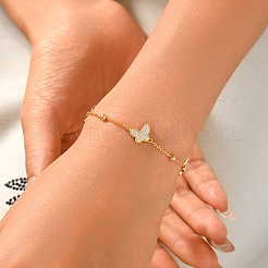 Eleganti bracciali da donna in ottone con catena a maglie a farfalla e micro pavé di zirconi trasparenti.&nbsp;FX8135-1