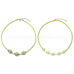 2 collier de perles synthétiques turquoise et naturelles&nbsp;NJEW-JN06130-03