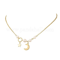 Colliers à pendentif lune et étoile en laiton avec chaînes à maillons pour femmes&nbsp;NJEW-JN06520