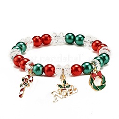 Эластичный браслет из бисера с акриловым жемчугом и подвесками из сплава эмали BJEW-JB08292