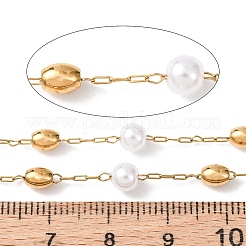 Цепи с круглыми бусинами из АБС-пластика и цилиндрическими бусинами из нержавеющей стали 304&nbsp;CHS-G048-02G