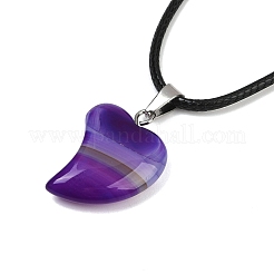 Ожерелья с подвеской в виде сердца из окрашенного натурального полосатого агата&nbsp;NJEW-G166-01B