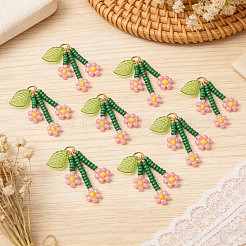 10 pz pendenti di fiori con perline di vetro&nbsp;PALLOY-SZ00069