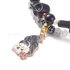 Braccialetti di fascino dello smalto della lega di Halloween di stile 2pcs 2 con la croce del cranio&nbsp;BJEW-JB08006