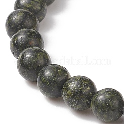 Bracciale elasticizzato con perline tonde in pietra serpentina naturale/pizzo verde con colonna in ematite sintetica da donna&nbsp;BJEW-JB07575-01