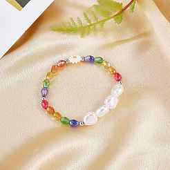 3шт натуральная раковина и пластиковые жемчужные цветы и стеклянные бусы ожерелья и эластичный браслет&nbsp;SJEW-SW00010-05