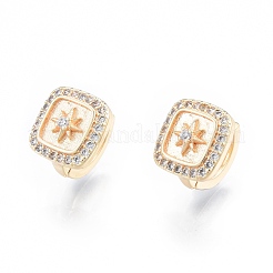 Квадратные серьги-кольца со звездами из прозрачного кубического циркония&nbsp;EJEW-F291-06G