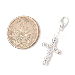 Decorazioni pendenti con perline a forma di croce religiosa in ottone&nbsp;HJEW-JM03499-03