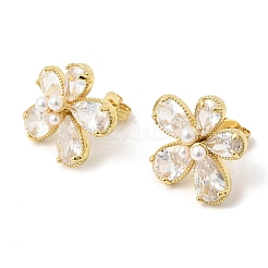 Серьги-гвоздики из латуни с микро-паве и прозрачным фианитом&nbsp;EJEW-P333-02G