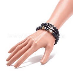 Ensemble de 3 bracelets extensibles en bois naturel et pierres précieuses mélangées&nbsp;BJEW-JB08834