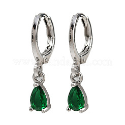 Boucles d'oreilles créoles en laiton avec micro pavé de zircones cubiques en forme de larme&nbsp;EJEW-K309-18P-02