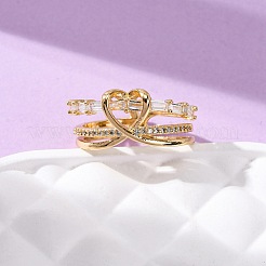 Латунные микро проложить манжеты кольца кубического циркония&nbsp;RJEW-C141-04G