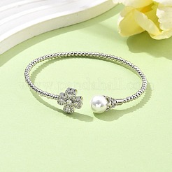 Set di bracciali e anelli con polsino in ottone micro pavé di zirconi cubici a forma di trifoglio a cuore per donna&nbsp;SJEW-R002-02P-02