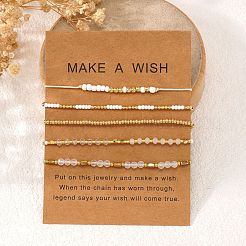 5 комплект браслетов из стекла и металла с золотыми и белыми бусинами&nbsp;AB9103-3