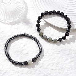 2 bracciale elastico con perline di pietre preziose miste naturali e sintetiche&nbsp;BJEW-JB12720-02