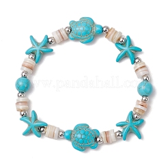 Pulseras elásticas de cuentas de concha de agua dulce natural de estrella de mar y tortuga para mujer&nbsp;BJEW-JB11922-01