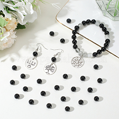 2 нити круглых бусин из натурального черного оникса (окрашенных и нагретых)&nbsp;G-SP0001-24