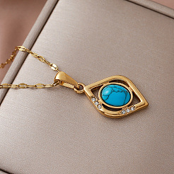 Collane vintage da donna con pendente a rombo in acciaio inossidabile 304 e turchese sintetico&nbsp;SV2526