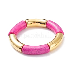 11 pièces 11 couleurs imitation pierres précieuses acrylique et ccb plastique tube incurvé gros bracelets extensibles ensemble pour les femmes&nbsp;BJEW-JB08137