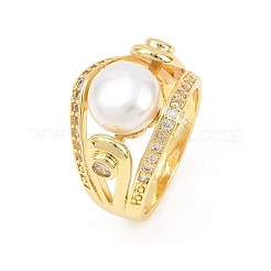 Женские кольца на палец из латуни с микропаве и кубическим цирконием&nbsp;RJEW-D340-02G-07