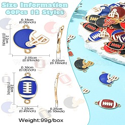 60 pz 12 stili di ciondoli per connettori sportivi in lega di zinco smaltati&nbsp;FIND-CJ0003-78