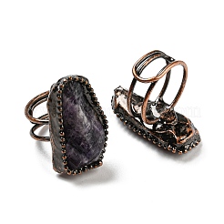 Регулируемые кольца неправильной прямоугольной формы с натуральным аметистом&nbsp;RJEW-M157-08R