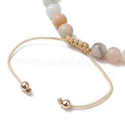 Pulseras de cuentas trenzadas con cuentas redondas de amazonita de flores naturales&nbsp;BJEW-JB10692-01