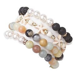 Bracelets en pierre de lave naturelle avec amazonite à fleurs naturelles et turquoise synthétique avec perles en acier inoxydable 304&nbsp;BJEW-JB10519