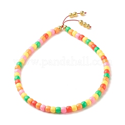 Collana di perle di potere rotondo in pietra lavica naturale dorata per bambino&nbsp;NJEW-JN03759