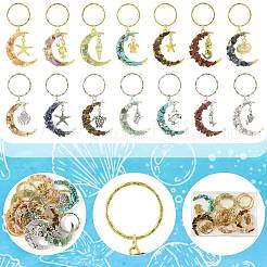 7 porte-clés lune en pierres précieuses naturelles et synthétiques&nbsp;KEYC-FS00046-01