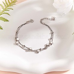 Bracelets multibrins en argent sterling plaqué rhodium anti-ternissement avec chaîne satellite et perles en forme d'étoile&nbsp;JB708A