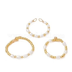 3 шт. кольца на палец из натурального культивированного пресноводного жемчуга на медной проволоке&nbsp;RJEW-JR00995