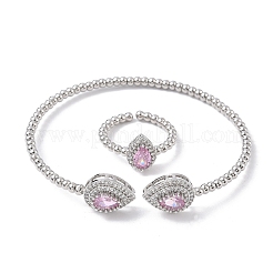 Наборы из каплевидных латунных браслетов-манжет и колец с микропаве из кубических цирконий для женщин&nbsp;SJEW-R002-04P-02