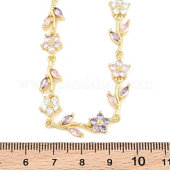 Colliers à maillons en laiton pavé de zirconiums cubiques en forme de fleur&nbsp;KK-CBA4547-18G-04