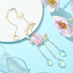 Украшение подвесками из натурального розового кварца и стекла&nbsp;HJEW-JM01479-02